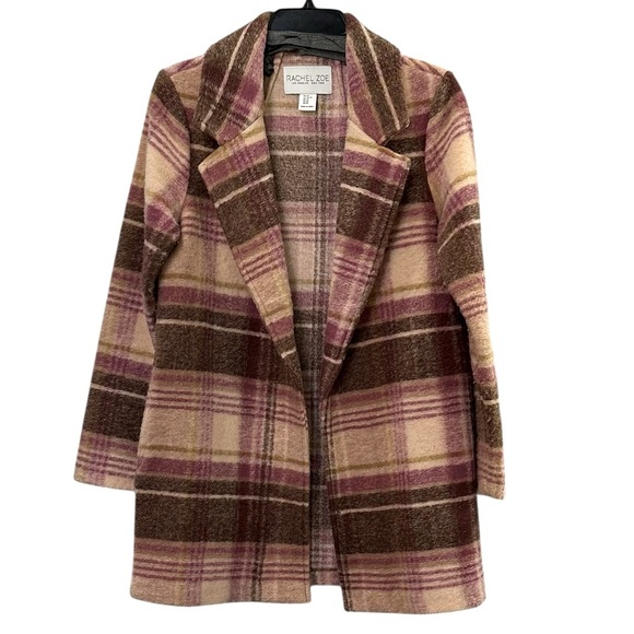 Rachel Zoe Jackets & Blazers - RACHEL ZOE Pink and Tan Plaid Open Front Coat with Pockets Size XS